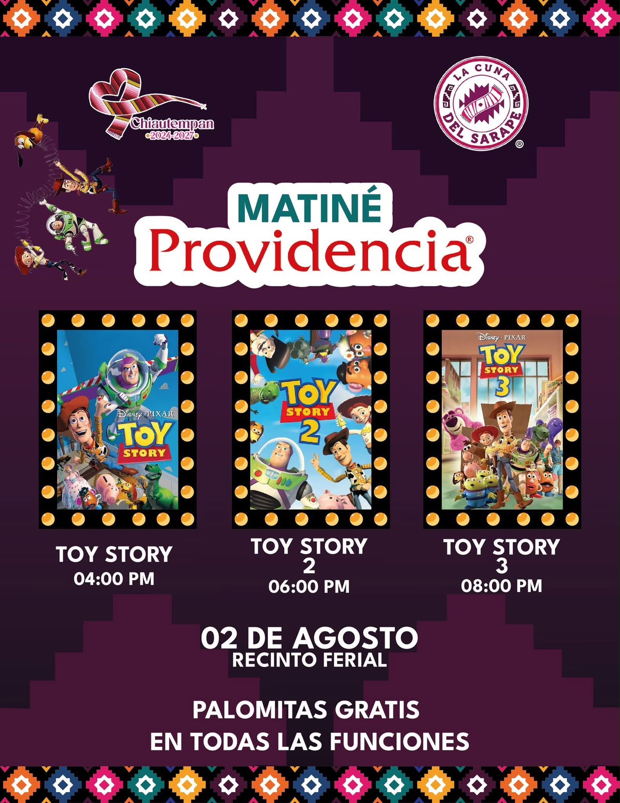 Familias de Chiautempan disfrutarán de cine en la Feria Nacional del Sarape con Matiné Providencia